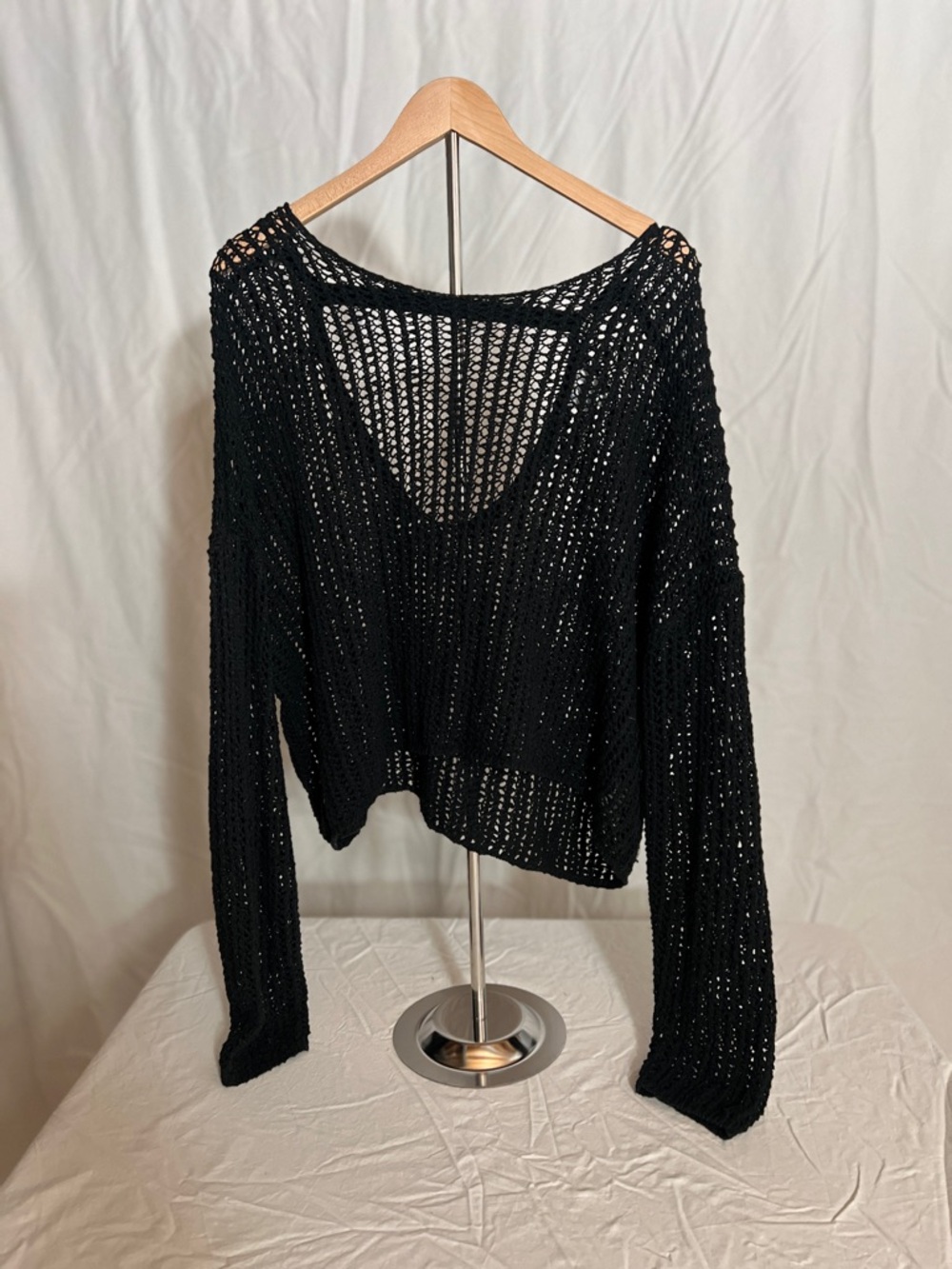 Francesca's Collections Black Open Knit Sweater Size XL